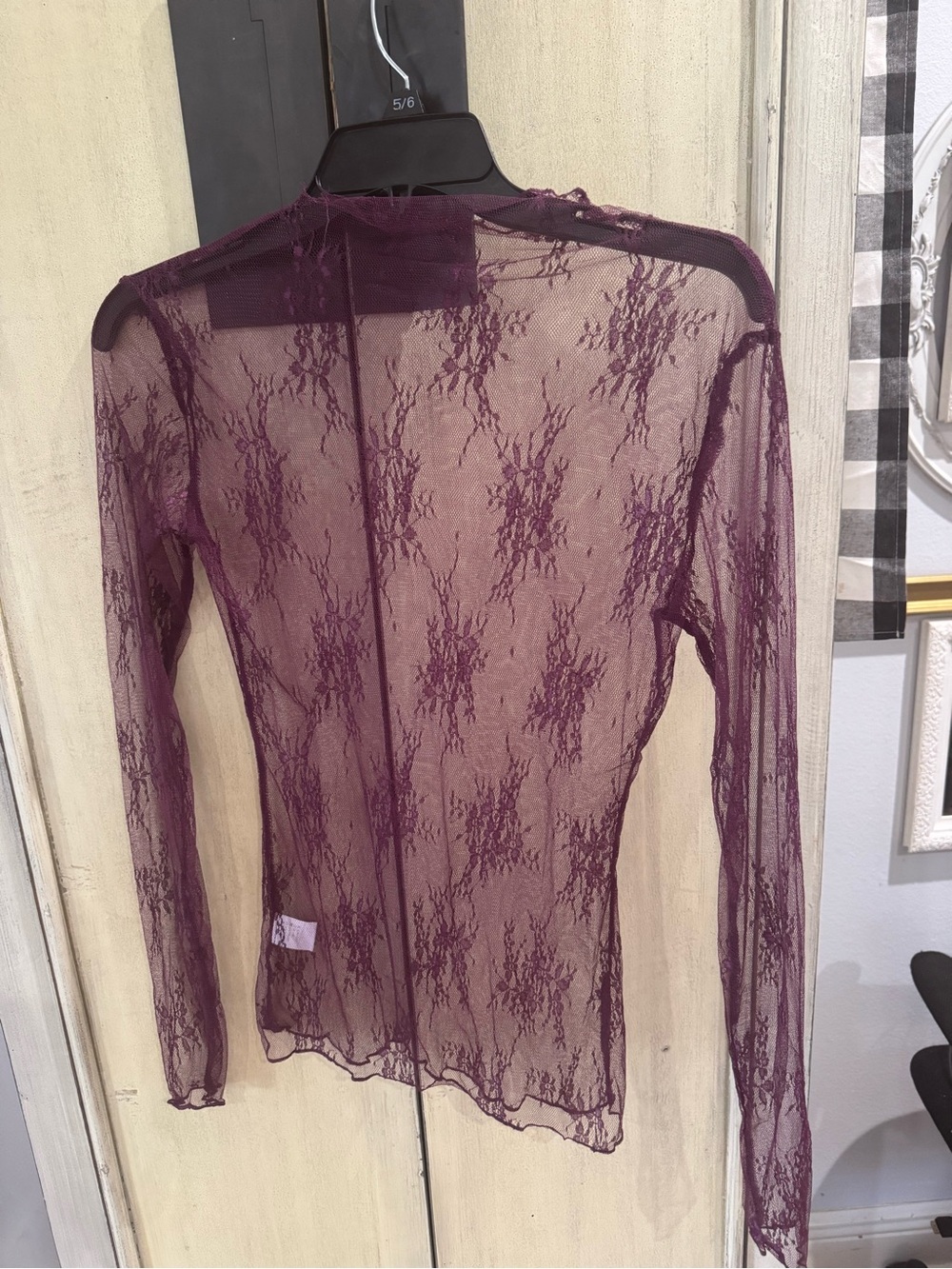Sheer Lace Long-Sleeve Camisole - Plum
